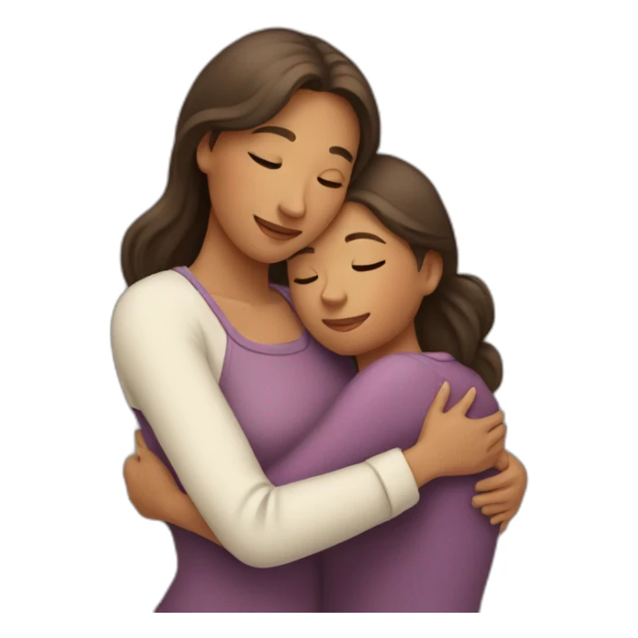 two woman (mom and girl) embrace warmly together sticker