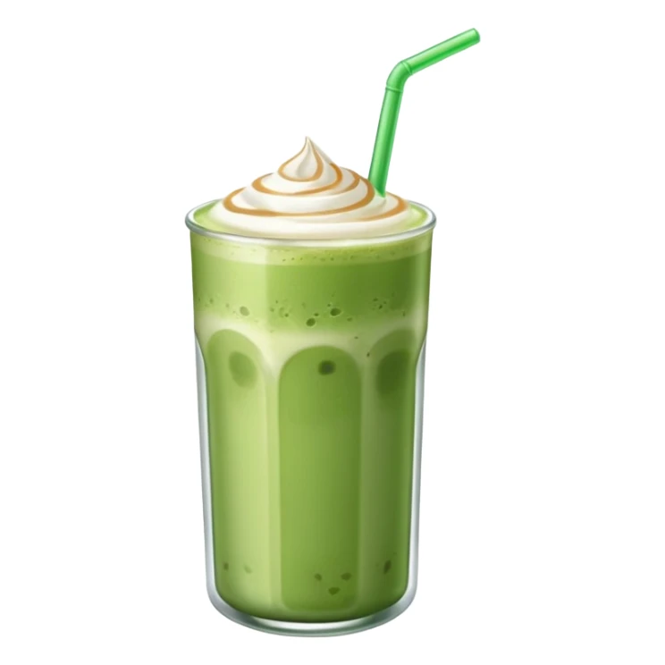 An ice matcha latte in a can-like glass with a glass straw sticker