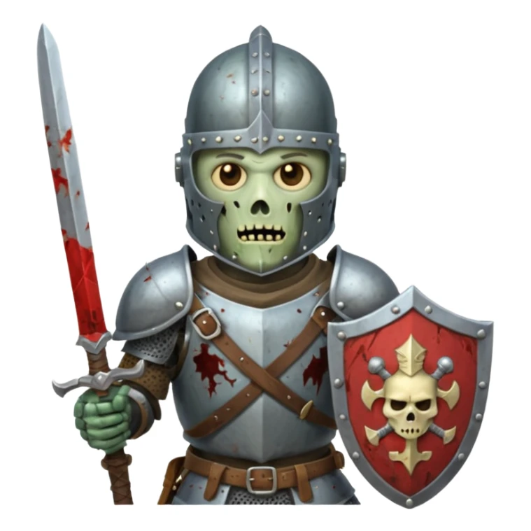 zombie Knight with helmet holding sword and shield sticker