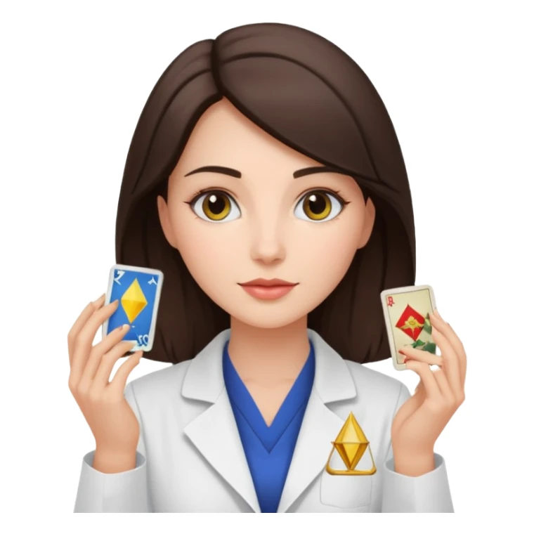 Beautiful scientist brunette woman in a a lab coat with tarot cards sticker