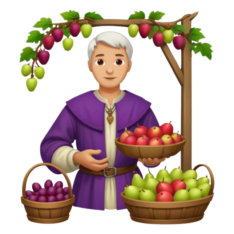 a white merchant in medieval time with fruit stand sticker