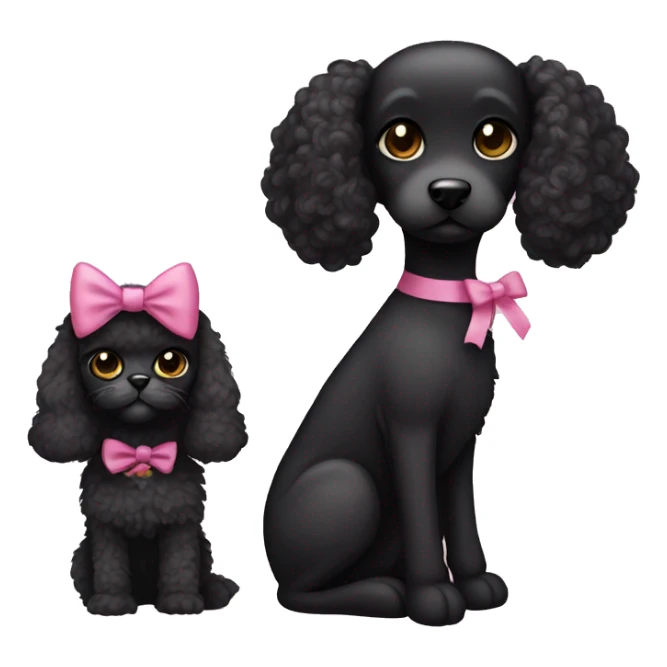 black cat with dark brown poodle pink bows sticker