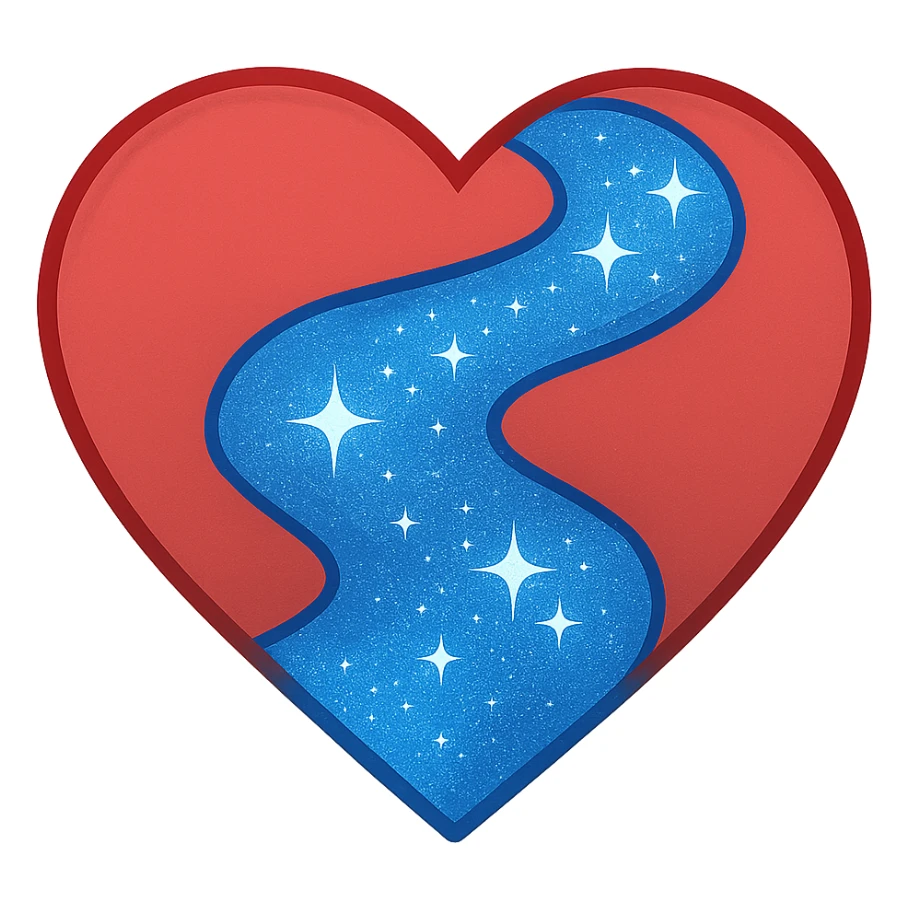 heart with a sparkling sapphire river, clean digital illustration, no background sticker