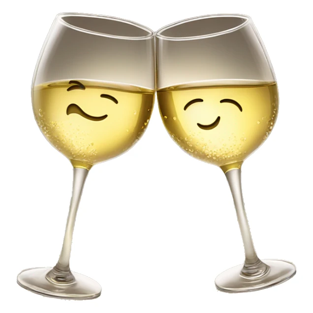 Two wine glasses filled with white wine clinking together in a toast, with soft sunlight highlighting the golden liquid and droplets of condensation on the glass sticker