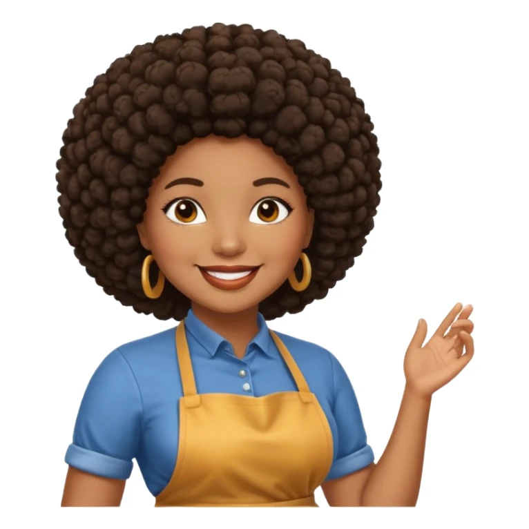 Mujer curvy afro, con vestimenta cómoda y delantal sticker
