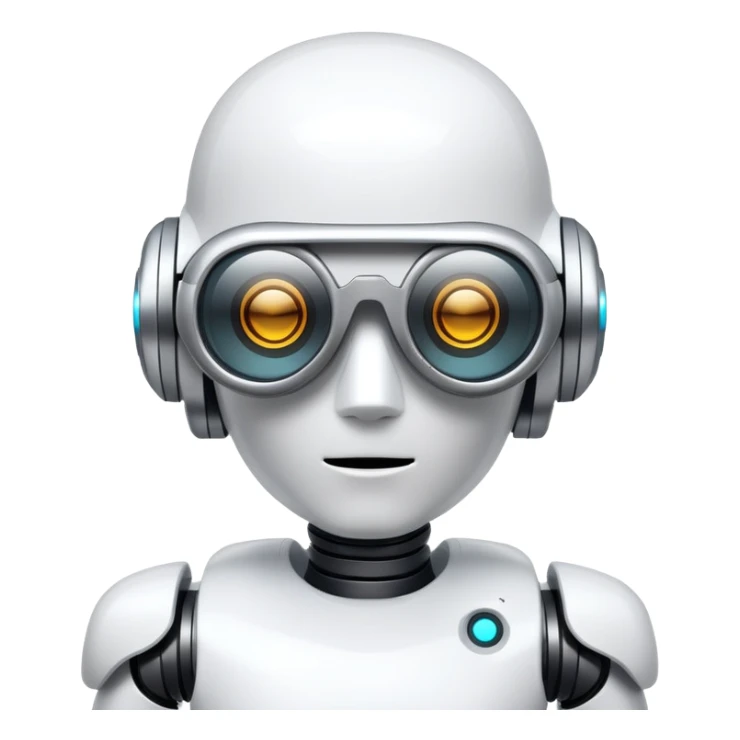 White robot with cyberpunk glasses, AI, futuristic sticker