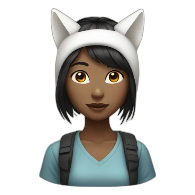 Black hair girl with white cat on head sticker