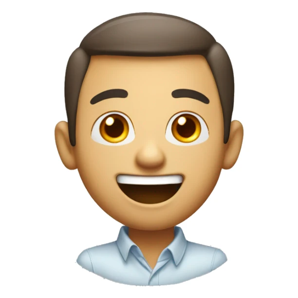 Create an animated face with large, lively eyes and a big, cheerful smile. Use bright colors to emphasize excitement and friendliness. sticker