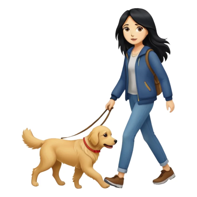 Long black hair - girl walking with a golden retriever sticker