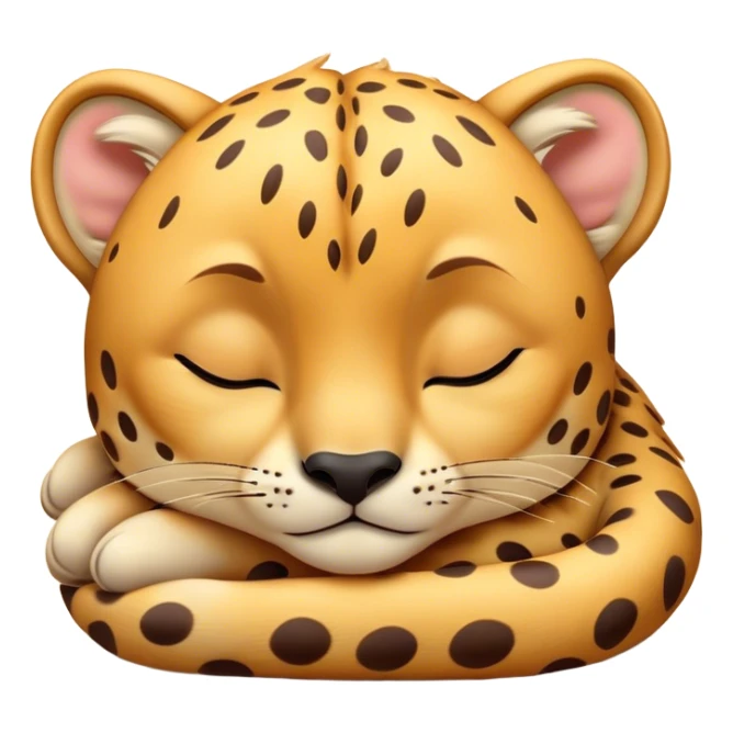 Meme-Worthy Cute Sleeping Cheetah Portrait Emoji, Head resting peacefully with a contented smile, showcasing a lean, muscular build and a luxuriously soft golden spotted Fur, eyes shut in a serene, restful nap, Simplified yet hilariously adorable features, highly detailed, glowing with a soft, drowsy light, high shine, relaxed and utterly lovable, stylized with an air of playful laziness, bright and heartwarming, soft glowing outline, capturing the essence of a comically sleepy cheetah, so meme-worthy it feels like it could instantly become the next viral sensation of adorable slumber! sticker