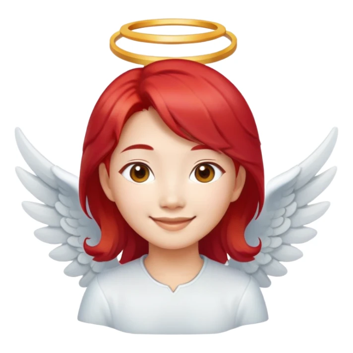 Smiling Asian angel with red hair and oval face sticker