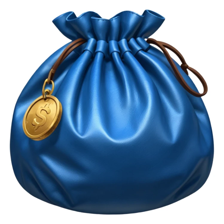 blue coins outside a brown money bag  sticker