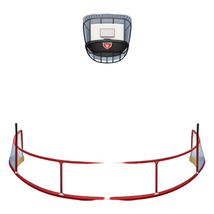 An icon showing a hockey stick, puck, skates, and goalposts on the ice. The background features a large hockey stadium with cheering fans, bright lights, and a snowy landscape visible through the arena. Transparent background highlights the main hockey equipment and atmosphere. sticker