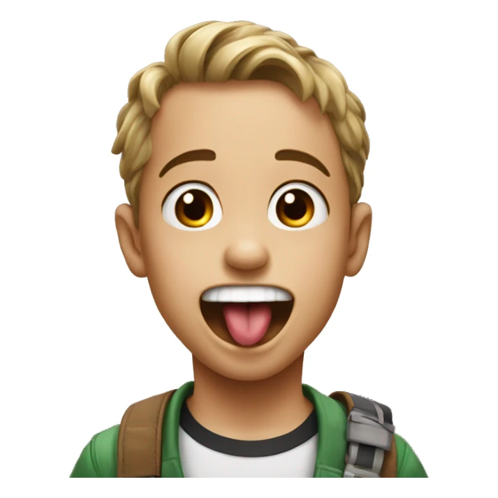 The kid shows his tongue sticker