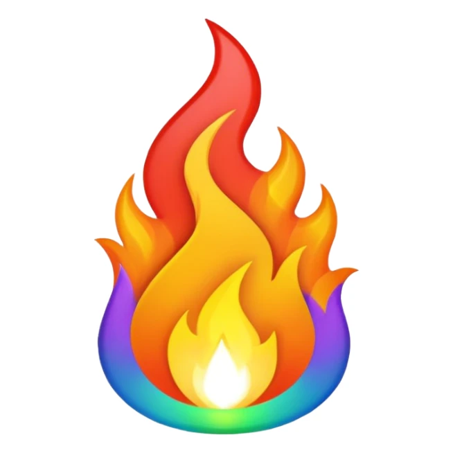 A fire emoji with the colors of the pride flag. Take away the small fire emojis besides the single big one. Make it super duper gay sticker