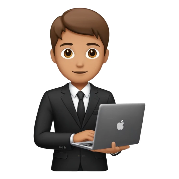 Man in black business suit with laptop sticker