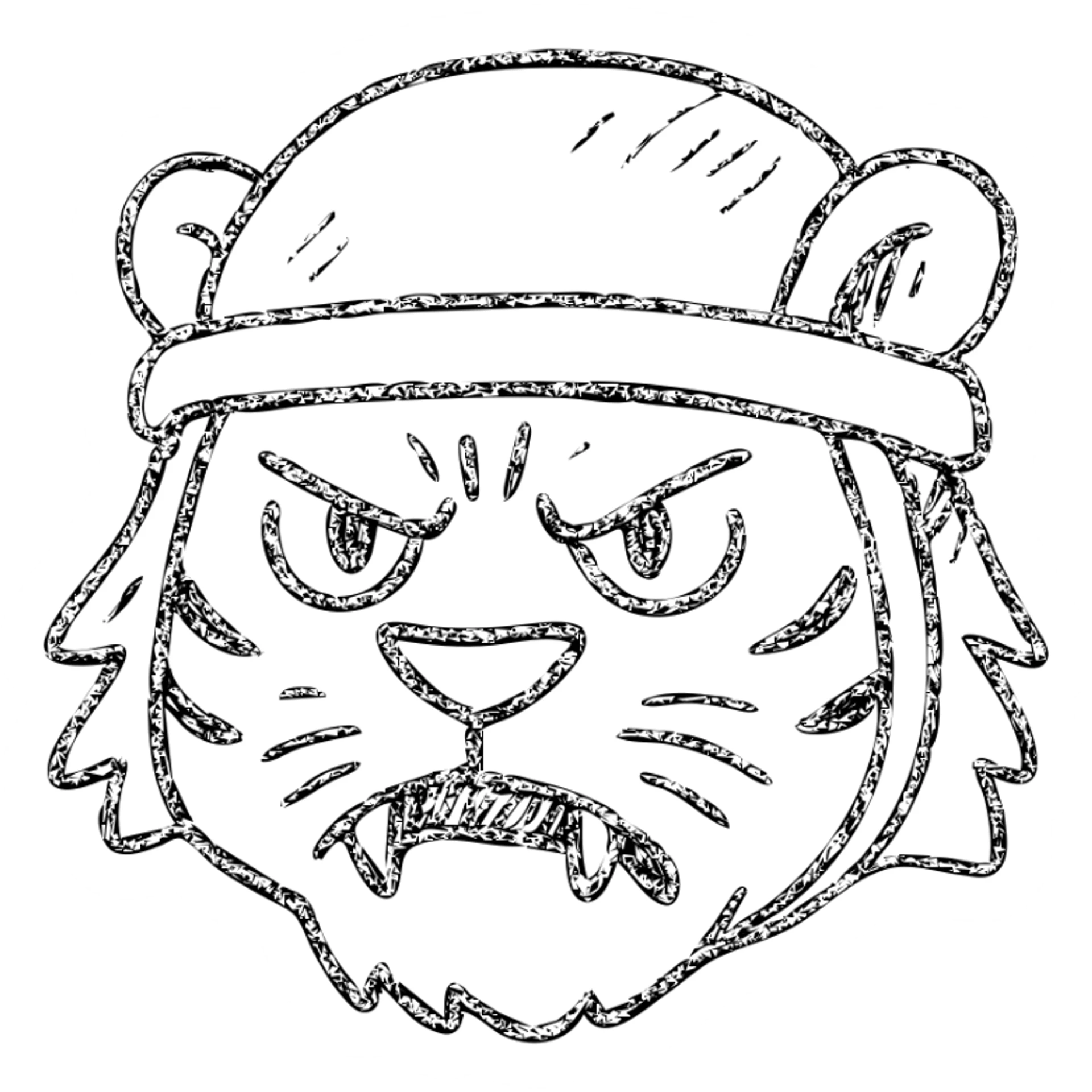 angry black tiger wearing a helmet, hand drawn outlined icon sticker