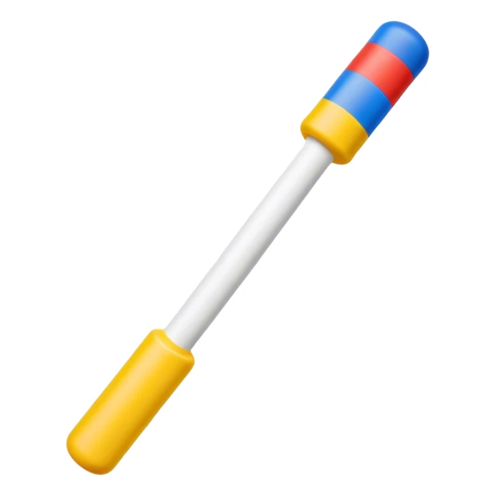 A single foam stick with caps on top and bottom, front view sticker