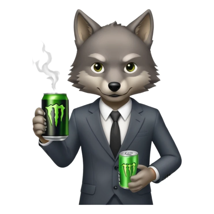 wolf in business suit, holding a monster energy can  sticker