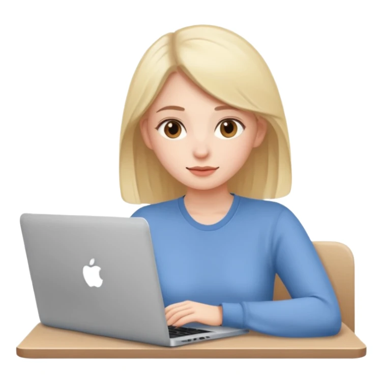 Young woman in front of laptop working from home. Create the second image with a white sticker background. sticker