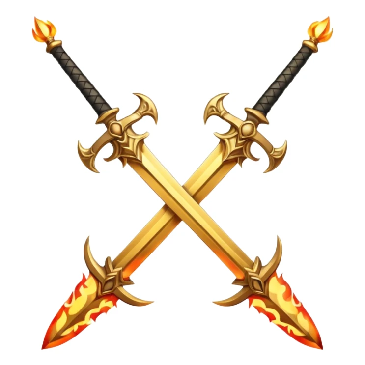 Two powerful on fire fully golden fiery royal crossed swords sticker