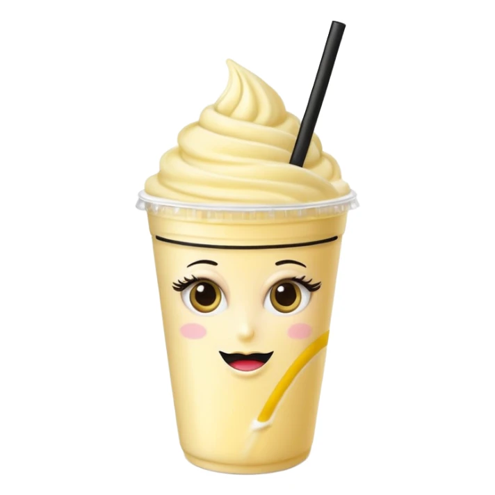 banana milkshake in a take-out cup with glassess and long lashes sticker