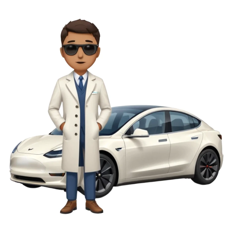 White tesla model 3 with a cool physician with sunglasses next to it sticker