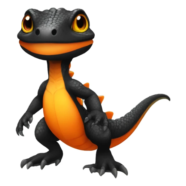 Black Shiny Lizard-Reptile-Raptor-Fakémon with Orange belly Full Body sticker