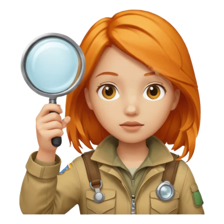 braid orange haired girl in explorer outfit, holding magnifying glass sticker
