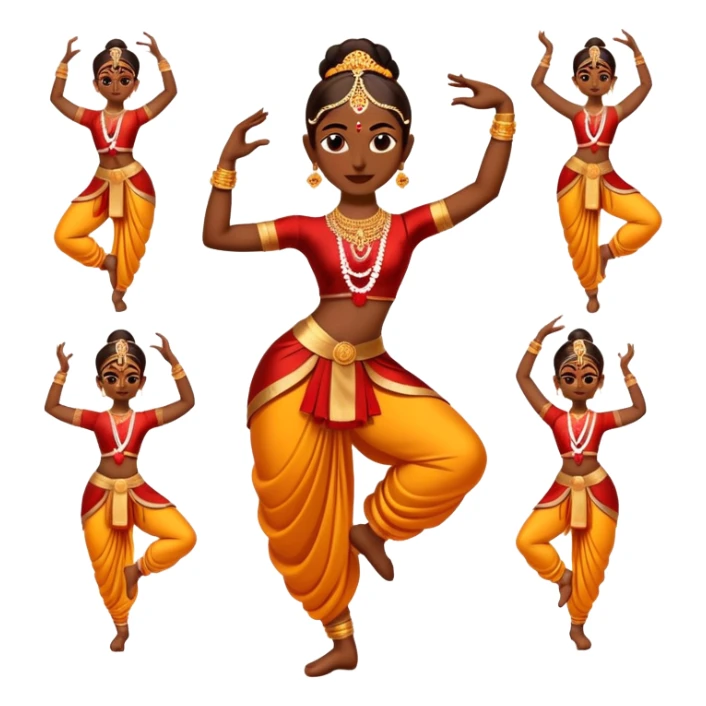 cinematic-realistic-bharatanatyam-dance-emoji,-depicted-as-an-elegant-classical-indian-dance-performance-with-graceful-poses,-intricate-costumes,-and-expressive-hand-gestures,-rendered-with-rich-textures-and-warm-dramatic-lighting, single dancer full body  sticker