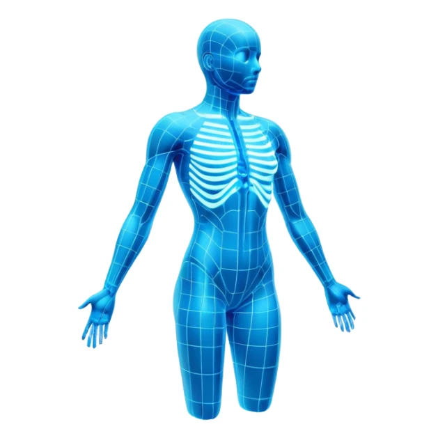 Human body silhouette with digital 3D scanning grid lines covering it, futuristic body scan sticker
