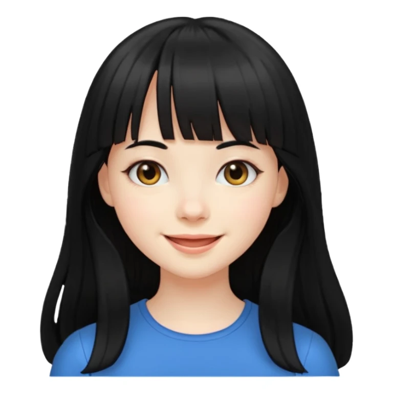 Pale girl with long black hair with bangs, happy sticker