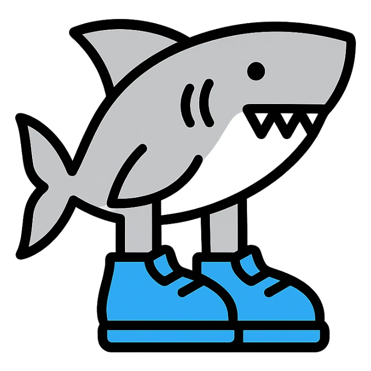 shark with blue shoes color outline icon sticker