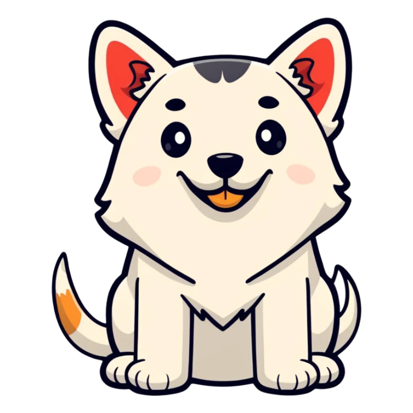 a dog with a half-human body, cartoon sticker style sticker