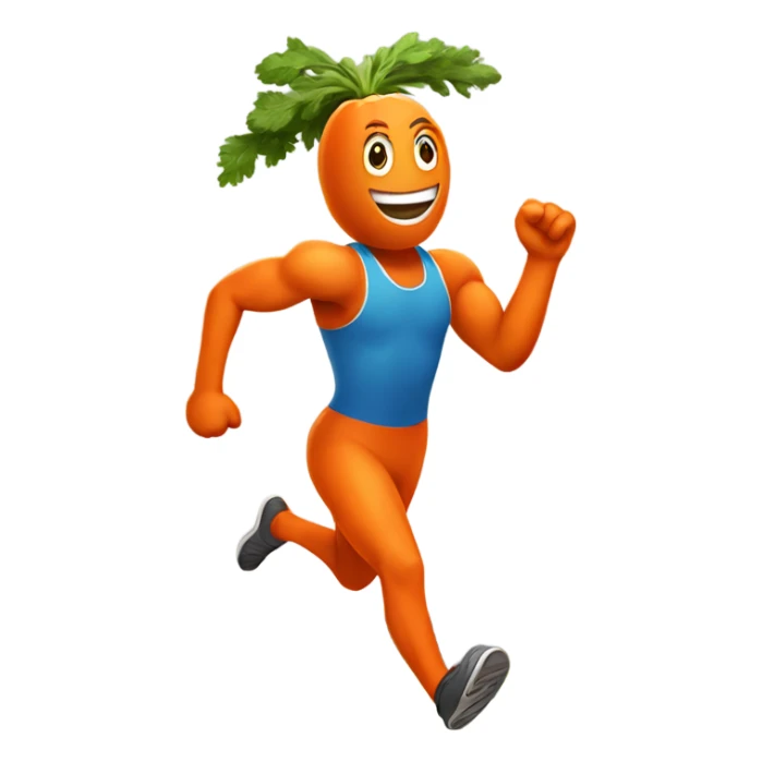 sprinting carrot with arms, legs, and a headband sticker