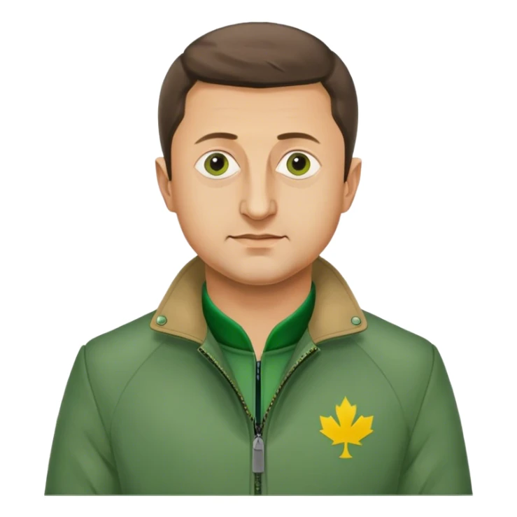 Photorealistic Vladimir Zelensky. green jacket sticker