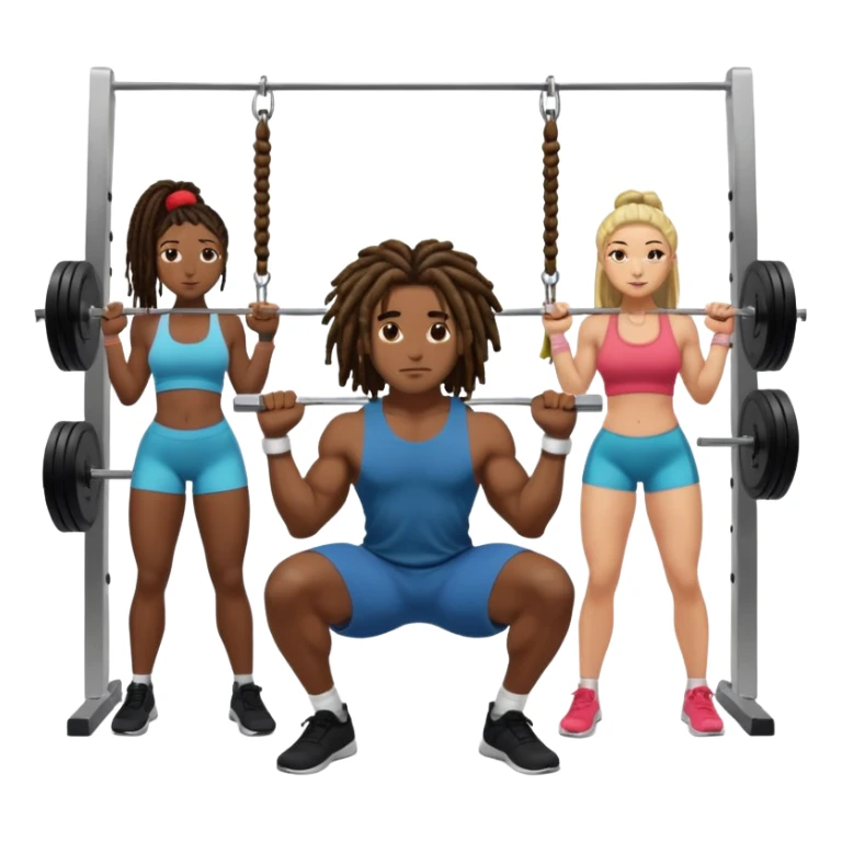 Black guy with dreads doing squats in gym with ladie around him sticker