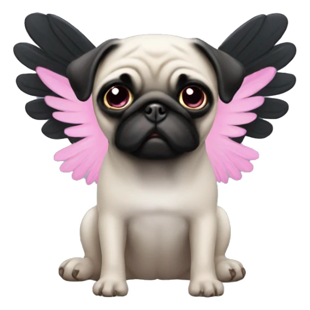 Black pug with pink angel wings sticker