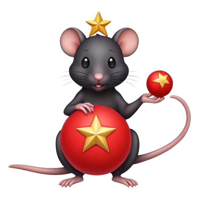 Black rat Holding a red ball with a star ￼￼ sticker