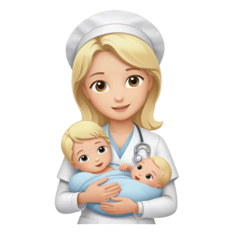 blonde nurse holding newborn baby sticker