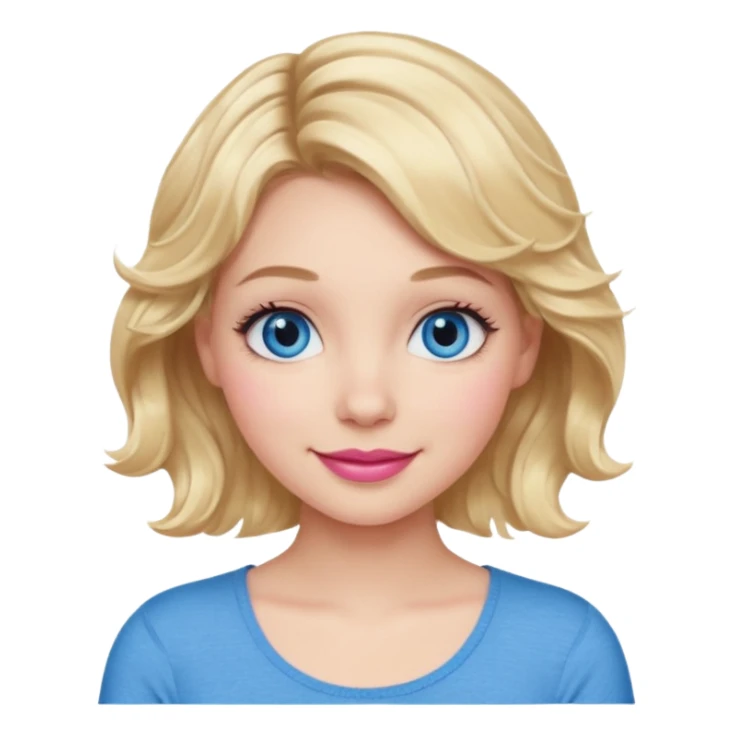 Girl Blonde short wavy hair,  blue eyes, cute blue top, long lashes, pink lips, smiling, 💁🏻‍♀️  sticker
