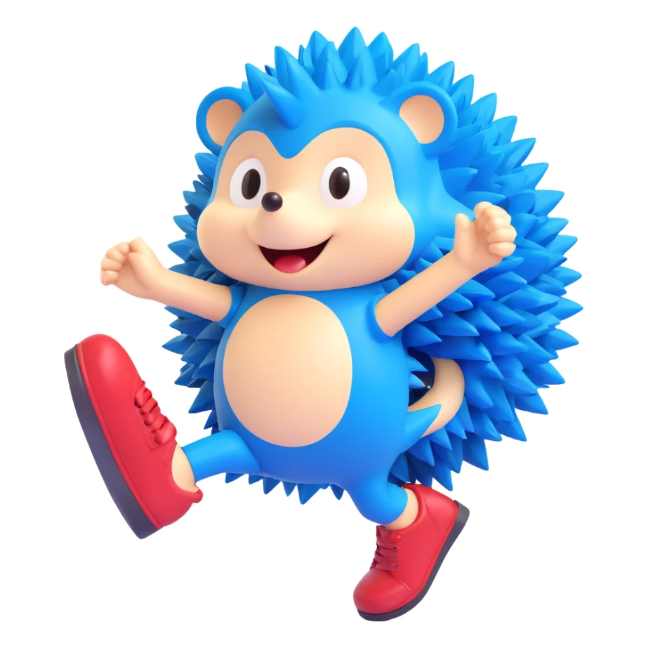 Sonic the Hedgehog, blue cartoon hedgehog with red shoes, energetic pose sticker