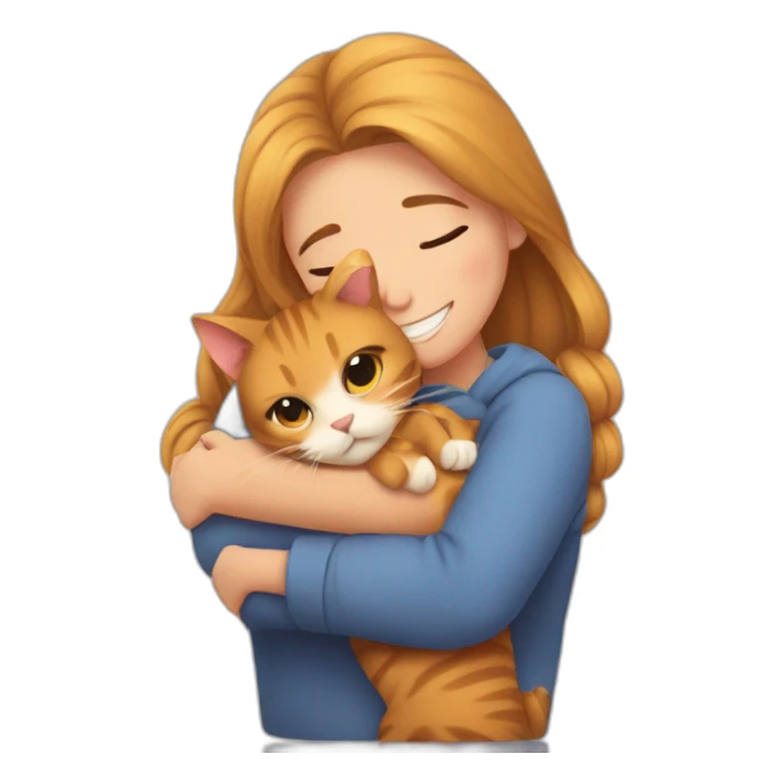 The cat hugs the girl sticker