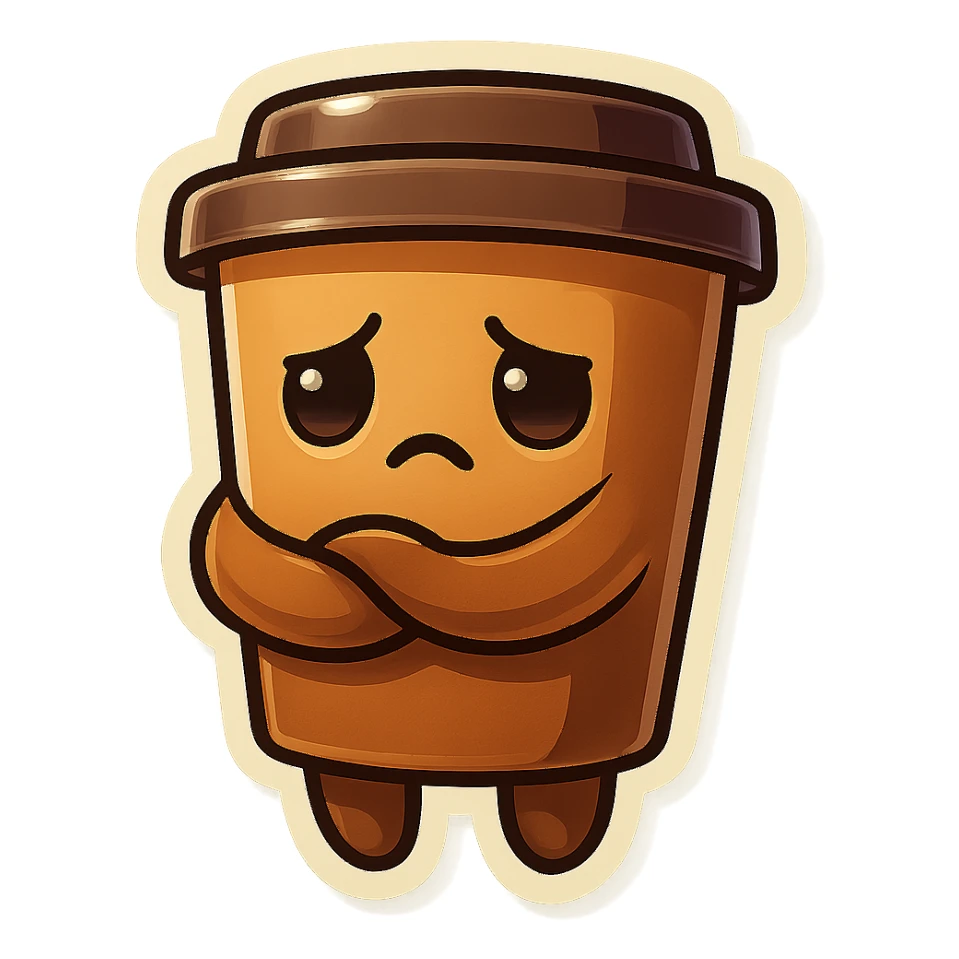 Tall coffee cup, somber, hugging sticker