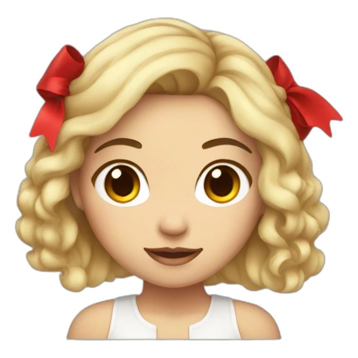 Women light skin, red dark hair, holding an upside down bow sticker