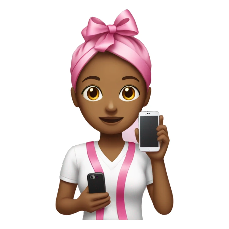 girl with pink ribbon on head holding a phone  sticker