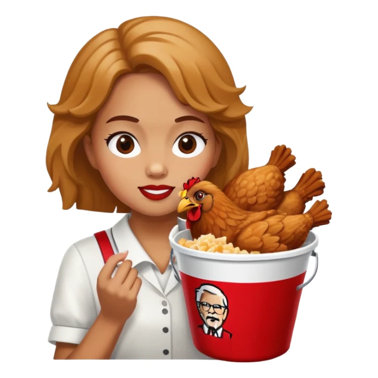 girl eating a bucket of chicken from kfc sticker