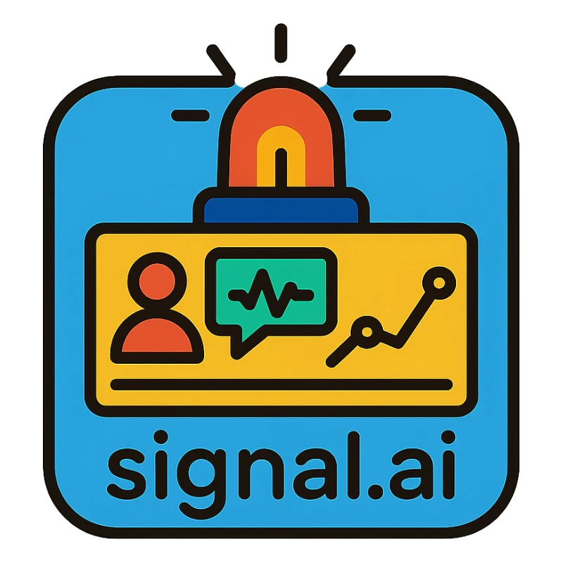 icon for a product called signal.ai, a dashboard for first responders, modern, tech-inspired, with emergency and communication motifs, clean lines, bold colors sticker