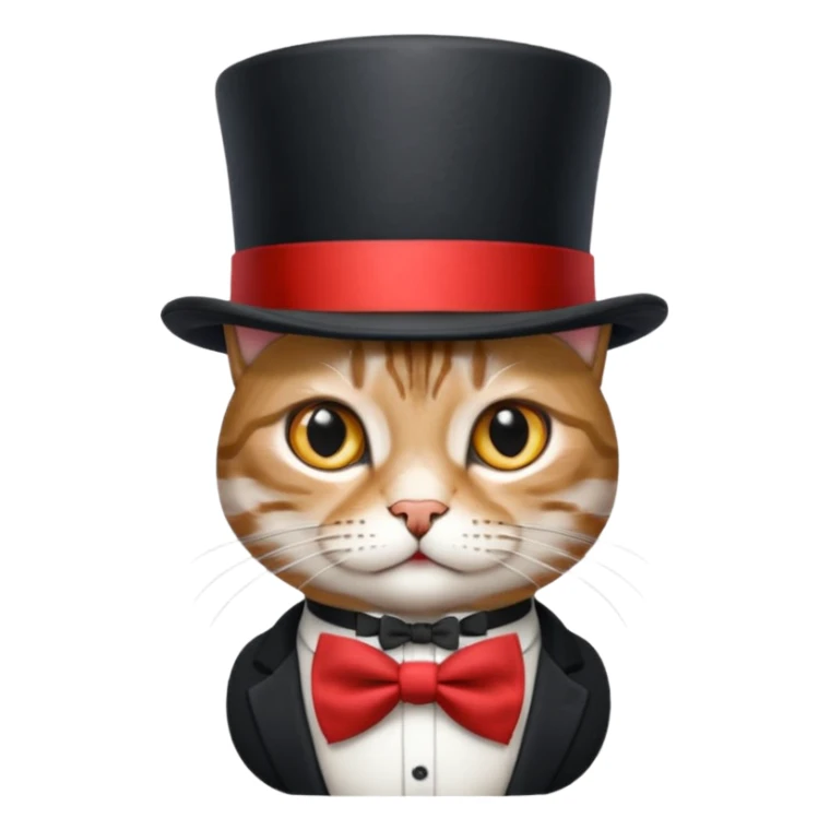 Grey tabby cat in top hat and bow tie sticker