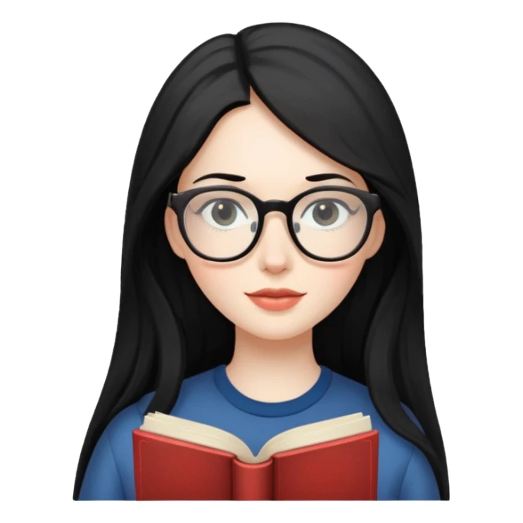 long black haired women with book with optical sticker